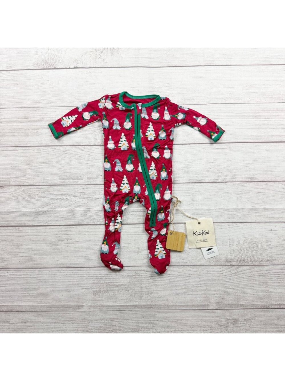 Kickee Baby Holiday Footie Pajamas Zip Gnome Tree Print Bamboo NWT 0-3 Months